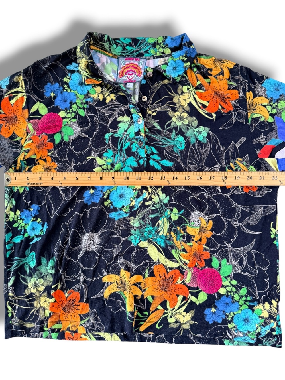 Johnny Was Nero Sequence Short Sleeve Polo Soft Jersey Tee Shirt Top Size Large - Picture 7 of 7